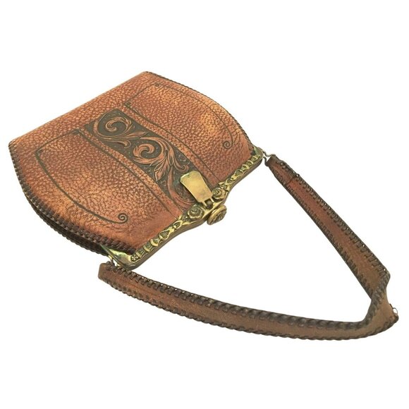 Vintage Handcrafted Leather Purse With Ornate Brass Clasp - Picture 2 of 11